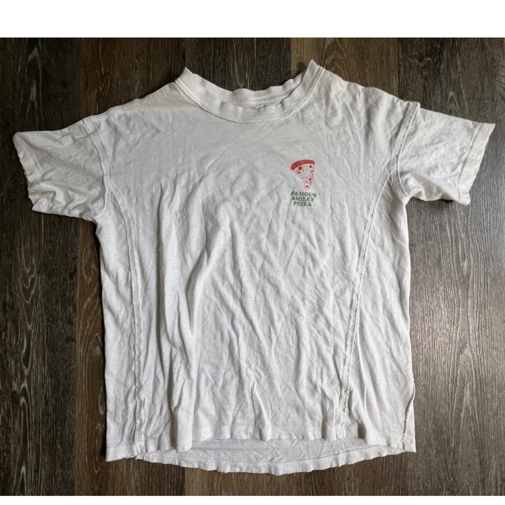 Aerie Graphic T-Shirt Womens XXS White Famous Smiley NYC Pizza Short Sleeve Tee